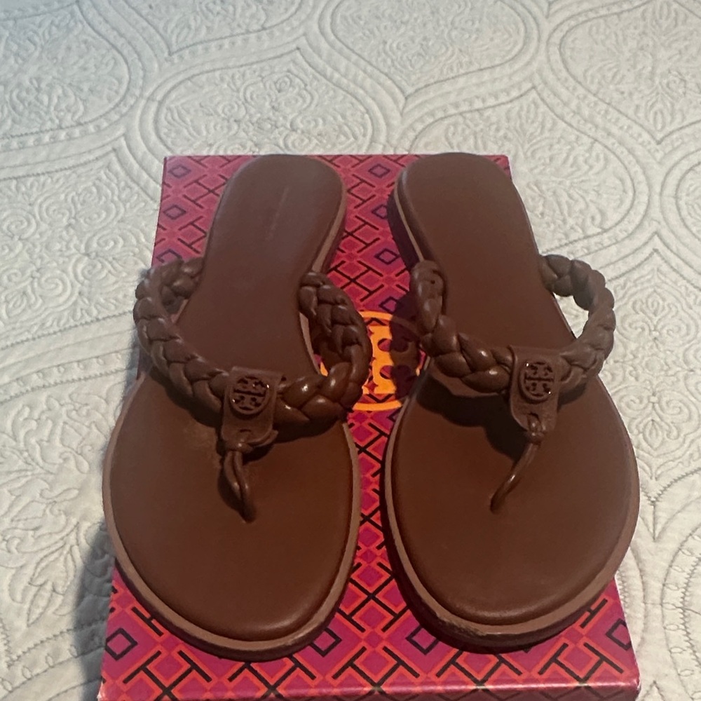 Tory Burch Brown Braided Thong Sandals